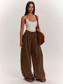 SHEIN BAE Women's Solid Beige Casual Minimalist Basic Modest Halter Neck Backless Sexy Spaghetti Strap Bodysuit, Summer Everyday Homewear - White - View 3