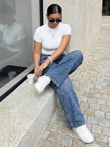 Flexra Quần Jeans Boyfriend Cỡ Lớn Có Nút Thắt Lưng Túi Ống Thẳng Thời Trang Thường Ngày Vừa Vặn Thoải Mái Đã Giặt - Rửa trung bình - Xem 3