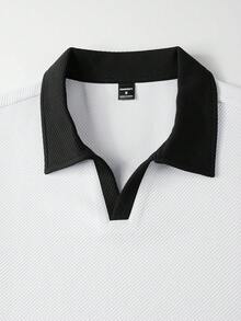 Manfinity Homme Men's Contrast Color Casual Commute Long Sleeve Polo Shirt - White - View 8