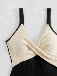 Swim Lushoire 1pc Striped Special Fabric Crossed Chest Monokini Swimsuit For Summer Beach Vacation - Multicolor - View 7