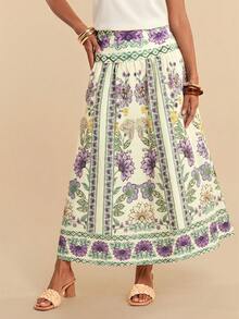 Travachic Spring/Summer Vacation Woven Printed Women's Skirt Beach Vacation Purple Floral Boho - Multicolor - View 5