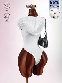 Amplova Women's Solid Color Camisole Cropped Tank Top Paired With Hooded Deep V-Neck Sexy Bodysuit Set Beach White Black Summer - Black and White - View 7
