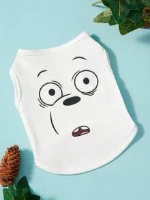 We Bare Bears X PETSIN 1件大眼熊驚艷表情印花寵物背心 白色無袖 柔軟透氣 防毛寵物衣服 - 白色 - 查看 1