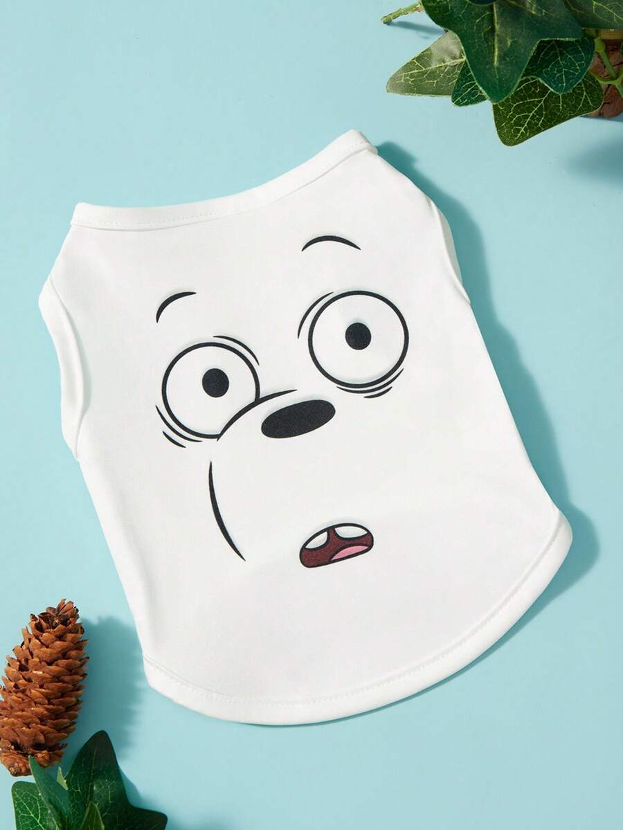 We Bare Bears X PETSIN 1件大眼熊驚艷表情印花寵物背心 白色無袖 柔軟透氣 防毛寵物衣服 - 白色 - 查看 1