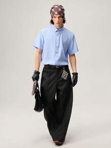 Manfinity Streetrush Men's Basic Casual Solid Color Loose Fit Pants Black Wide Leg Trousers Men Baggy For Fall - Black - View 7