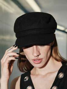 MortiRose 1pc Women's Solid Color Navy Cap, Street Fashion Beret Hat, Outdoor Casual Flat Top Cap Suitable For Autumn/Winter Travel, Beach Party - Black - View 5