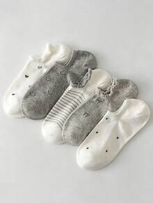 ROMWE Kawaii 5-Pack Ladies Lace Bow Invisible Socks - white ash - View 3