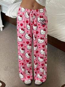 CovetEZ HELLO KITTY AND FRIENDS | SHEIN 女款低腰卡通印花休閒直筒長褲，適合夏季 - 彩色 - 查看 2