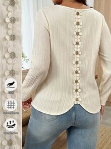 Weeklong Plus Size Casual Applique Decor Long Sleeve Shirt Fall - Apricot - View 1