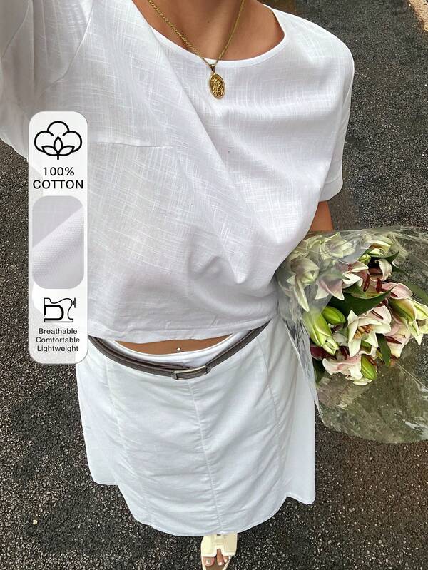 Dazy Plus Conjunto de dos piezas con top corto tipo pullover y falda línea A, elegante para ir al trabajo, talla grande para mujer, primavera y verano