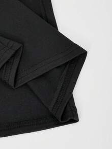 SHEIN Teen Girls Square Neck Casual Solid Color Jumpsuit, Casual Daily Wear, Knit, Autumn, Fitted, Wide, Fall - Black - View 6