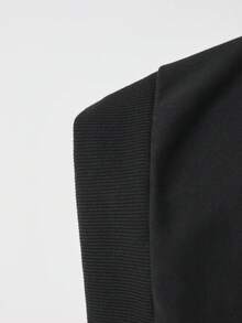 SHEIN YARNWELL 女款純色長袖半拉鍊休閒寬鬆運動衫 - 黑色 - 查看 10