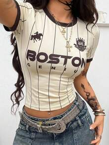 Coolane 女款夏季街頭風酷感籃球球衣設計字母印花白色上衣，適合巴西 - 杏色 - 查看 4