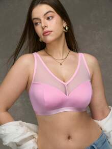 SHEIN Sujetador sin aros para tallas grandes, diseño minimalista, color rosa - Rosa - Ver 5