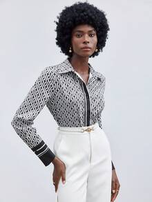 Maija 2026 Spring & Summer Women's Full Print Long Sleeve Shirt,Autumn Outfits For Women, - Black and White - View 2
