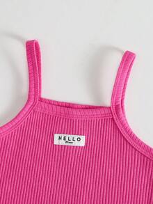 SHEIN Playful Pals 女嬰假日風紋理布料短袖上衣+短褲+吊帶連身衣3件套 - 玫紅色 - 查看 4