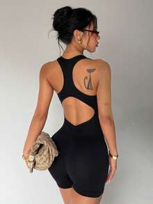Slayform Slayform Women's Seamless Yoga Sports Romper Gym Black Summer Sexy - Black - View 8