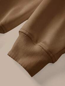 SHEIN BASICS Chaqueta holgada de punto de unicolor con cuello alto y manga larga para mujer, ropa de otoño e invierno - Café integral - Ver 10