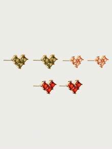 Glisma Anting Stud Cinta Berlapis Emas 18k dengan Inlay Zirkonium, Set Tiga Buah yang Kecil dan Indah - MultiWarna - View 11