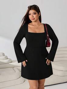 Solflare Plus Size Women Solid Color Casual Daily Summer Dress Fall - Black - View 6