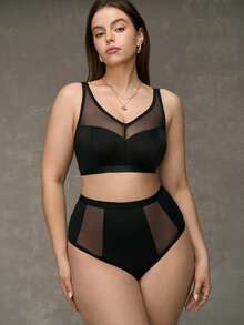 SHEIN Sujetador sin aros con forma curva para tallas grandes - Negro - Ver 6