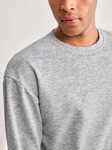 Men's Casual Sports Sweatshirt - Solid Color, Long Sleeve, Knit Fabric, H-Silhouette, Suitable For Hiking And Outdoor Activities, Polyester Material, Crew Neck, Sporty Autumn/Winter Top Spring - Light Grey - View 6