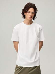 Men's White Knitted Round Neck Short Sleeve T-Shirt - White - View 4