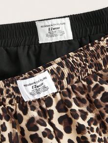 SHEIN Tall CURVE 大尺碼女款新款黑色豹紋寬腿褲 2件套 - 彩色 - 查看 8