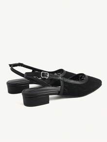 CUCCOO CHICEST Women Shoes Round Toe Thick Heel Side Slingback Black Lace Mesh Back Strap Sexy Fashion Elegant With Skirt Daily Versatile Banquet Party Women Flat Shoes Fall Shoes - Black - View 4