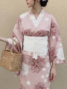 Irokai 日式優雅傳統羅馬風保守復古花卉印花浴衣（不含扇子）度假摩洛哥假期加勒比粉色夏季 - 彩色 - 查看 3