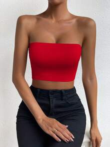 Allurite Top corto bandeau de unicolor para ropa de Año Nuevo para damas - Rojo - Ver 7