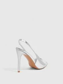 CUCCOO SZL حذاء كعب عالي فضي للنساء بتصميم Slingback وكعب رفيع وفتحة أصابع - فضي - مشاهدة 3