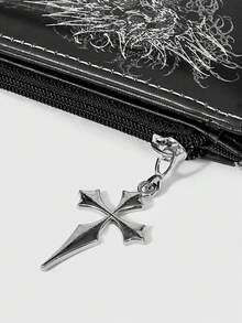 ROMWE 1Pc Gothic Dark Neutral Wallet Snake And Cross Creative Design Pattern Punk Cross Zipper Change Bag, Casual Fashion Card Bag - Black Snake and Cross - View 4