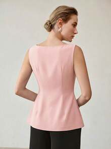 MOTF PREMIUM Blusa elegante sin mangas con bajo asimétrico - Rosa - Ver 6