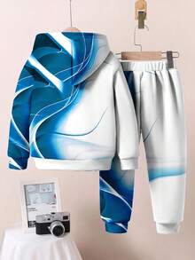 SHEIN Baby Boy Casual Loose Comfortable Knit Soft Hoodie Sweatsuit, Suitable For Autumn/Winter Fall - Multicolor - View 3