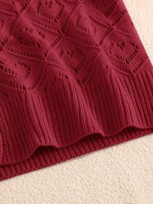 SHEIN Clasi Cárdigan de punto calado con hombros caídos talla grande - Rojo - Ver 5
