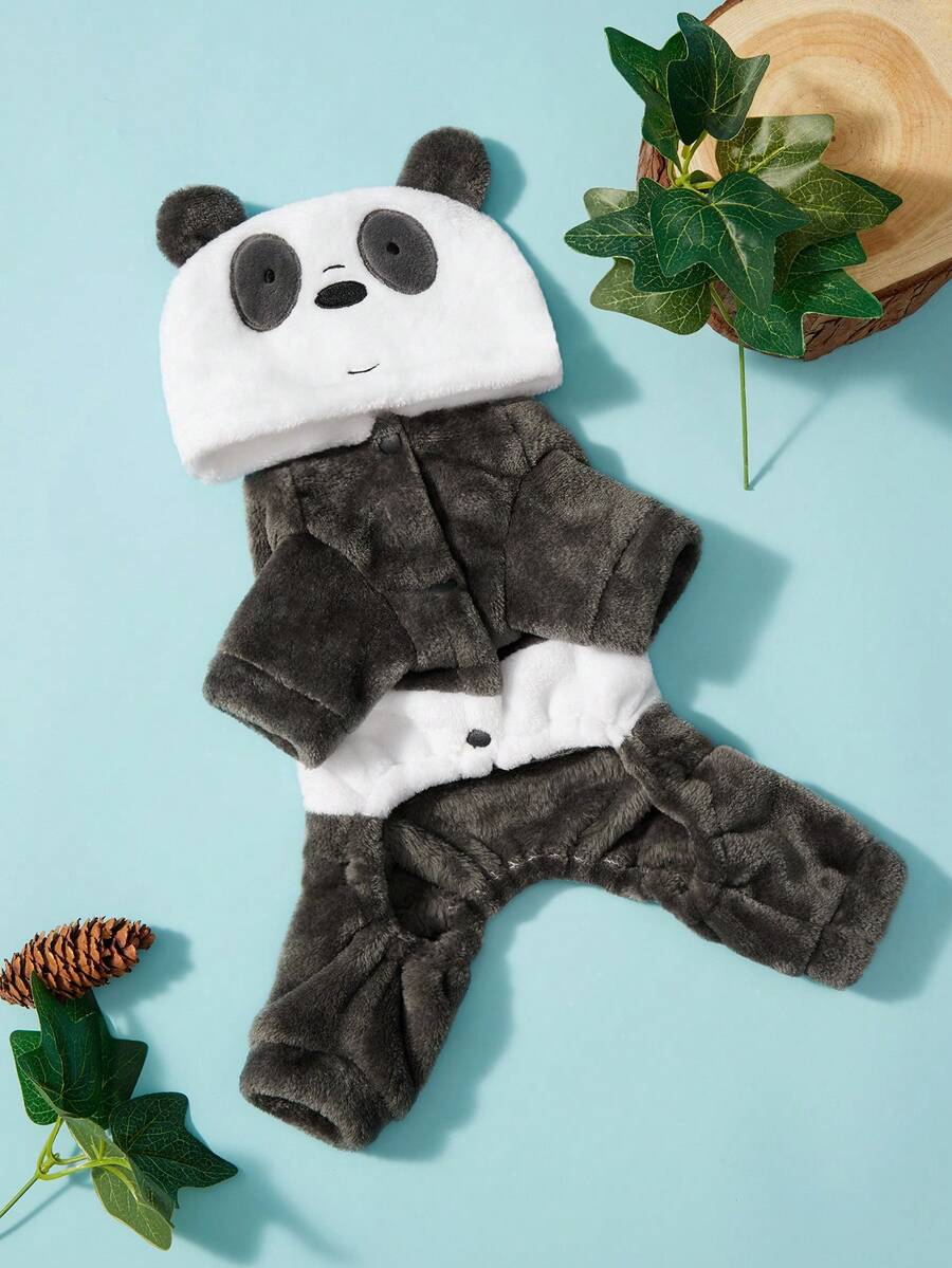 We Bare Bears X PETSIN 1件貓狗通用服裝,可愛小熊造型四足角色扮演裝,秋冬厚實保暖法蘭絨連身褲,適合居家、戶外散步、寵物穿搭及送禮 - 深灰 - 查看 1