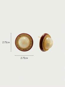 Glisma 18K Gold Plated Resin Round Resin Earrings With Diamonds,Premium/Old Money/Classy,Summer/Beach/Prom/Party,Layered/Gemstone/Beaded/Crystals,Sexy/Vintage,For Mom/Women/Girl/Mother - Red - Beige - View 6