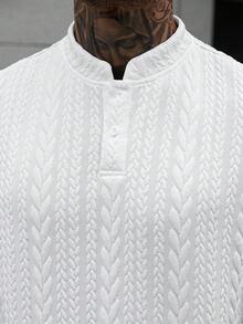 Manfinity CasualCool 男士立領 Polo 衫，針織提花面料，休閒日常穿著，時尚百搭風格 - 白色 - 查看 7