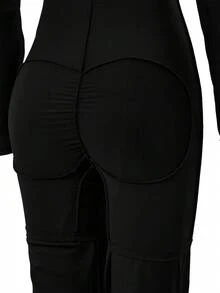 Nuvra Women's Elegant Solid Color Flared Jumpsuit For Commuting - Black - View 7