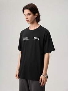 Racing Street Slogan Print Round Neck Short Sleeve Casual T-Shirt For Men - Black - View 3