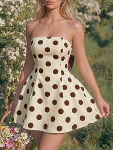 SHEIN Minimalist Vintage Court Style Women's Pale Yellow Asymmetrical Strapless Cinched Waist A-Line Short Dress With Back Bow Decoration, Party Outfit, Birthday Outfit, Banquet Outfit, Garden Party Outfit, Wedding Outfit, Sister Gathering Outfit, Afternoon Tea Outfit, Cocktail Party Outfit - Light Yellow - View 2