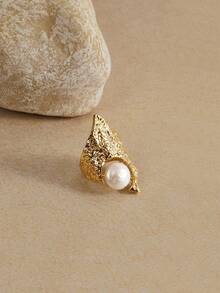 Opalesca Women Open Ring,Outfits,Old Money,Beaded,Wedding/Bridal Accessories,Fairycore/Fairy,Pearl,Flower,Fall/Autumn/Winter,For Mom/Women/Girl/Mother,Elegant,Premium - Gold - View 3