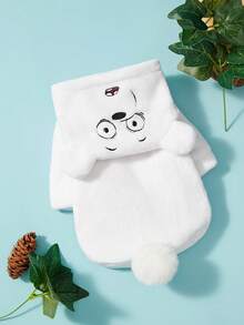 We Bare Bears X PETSIN 1件貓狗通用服飾，厚法蘭絨保暖連帽衫，可愛刺繡立體耳卡通角色扮演，適合室內休閒或寒冷戶外冬季散步，小型犬舒適衣物 - 白色 - 查看 8