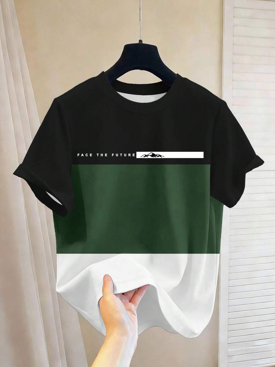 Chillumni Men's Letter Print Colorblock Casual Everyday Short Sleeve T-Shirt - Multicolor - View 1