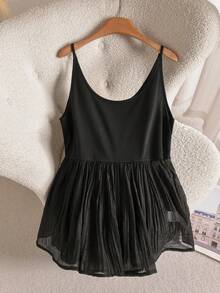 Lounesse Top de tirantes de malla con patchwork para vacaciones, talla grande - Negro - Ver 5