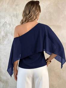 Elegantrix Women's Plus Size Spring Summer Autumn Minimalist Elegant French Style Commute Date Asymmetric Hem Waist-Cinching Asymmetric Neck Cape Top - Royal Blue - View 2