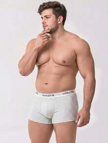 LUVLETTE Plus 3-Pack Cotton Mid Rise Printed Letter Webbing Men's Boxer Briefs Black - Multicolor - View 13