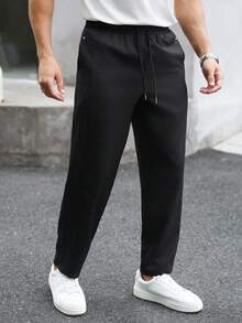 Manfinity Homme 男士純色休閒長褲 夏季卡其褲 直筒休閒褲 適合 7 月 4 日國慶與度假穿著 - 黑色 - 查看 5