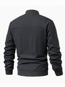 Manfinity Homme 男士牛仔拉鍊棒球領休閒百搭日常旅行長袖夾克 - 深灰色 - 查看 2